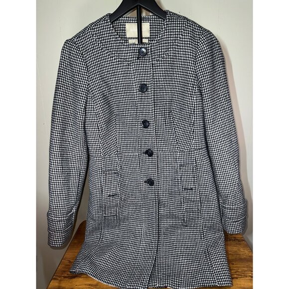 Banana Republic Black and White Checkered Ladies Pea Coat- Small - Picture 1 of 8